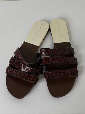 Zara Basic Collection Brown Croc Embossed Slide Sandals Size 40